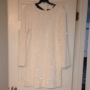 Chic Long Sleeve White Sequin Dress